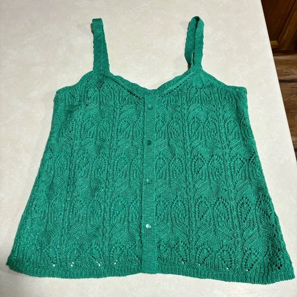 NWOT: LC Lauren Conrad Teal Pointelle Tank- L - Picture 2 of 6